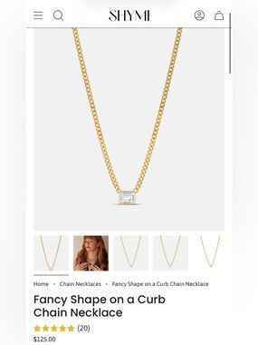 14k Gold on Sterling Silver Curb Chain Necklace with Clear Emerald Cut Stone